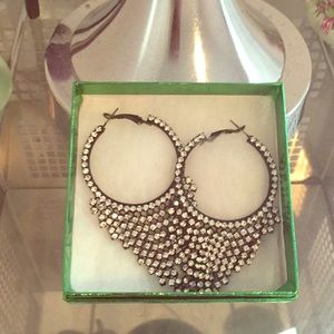 Black rhinestone dangling hoop earrings